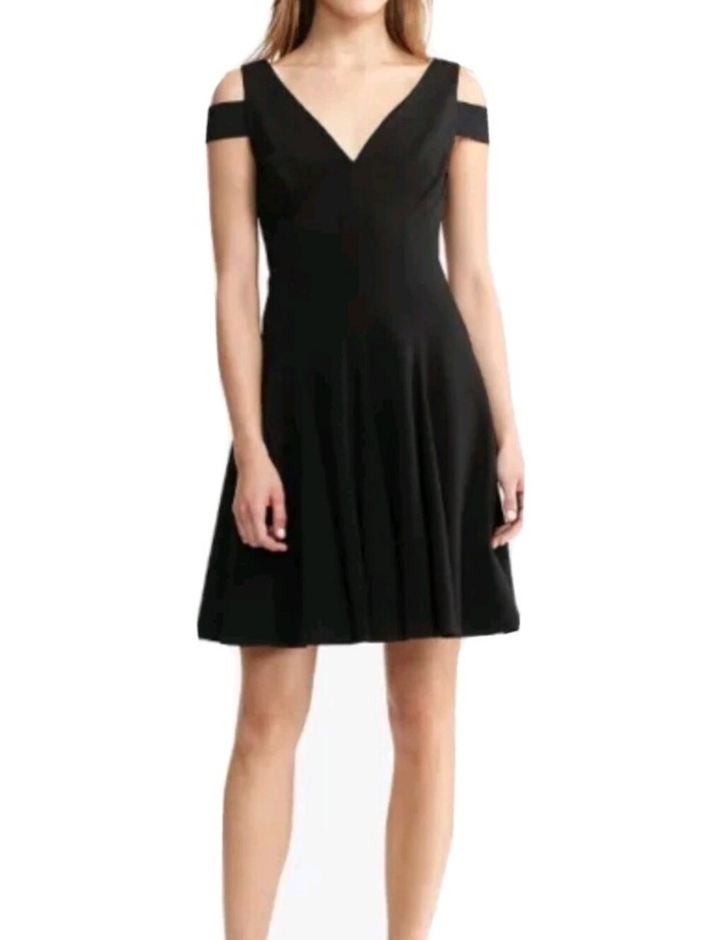 Ralph Lauren Cold-Shoulder V-Neck Fit And Flare Mini Dress Black